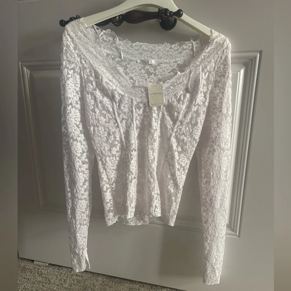 FREE PEOPLE ALL NIGHT LONG WHITE LACE LONG SLEEVE TOP LARGE